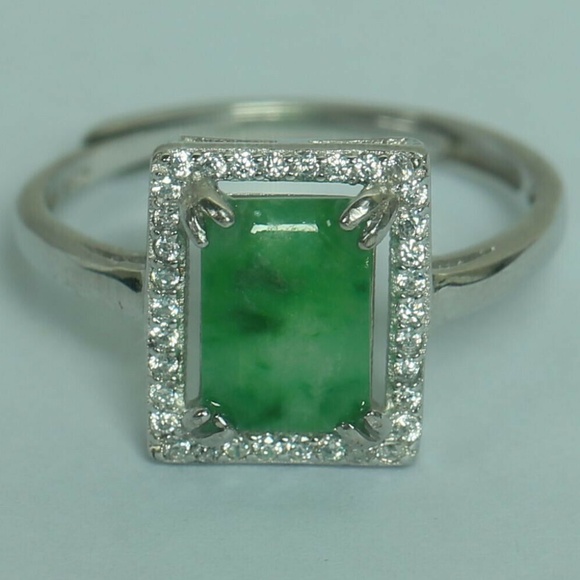925 Silver Cert'd Genuine Untreated Green Emerald A Jadeite Ring Gift - Picture 1 of 10